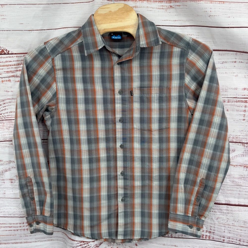 KAVU Shirt Mens Size Medium Long Sleeve Plaid Button Up Outdoors Hiking
